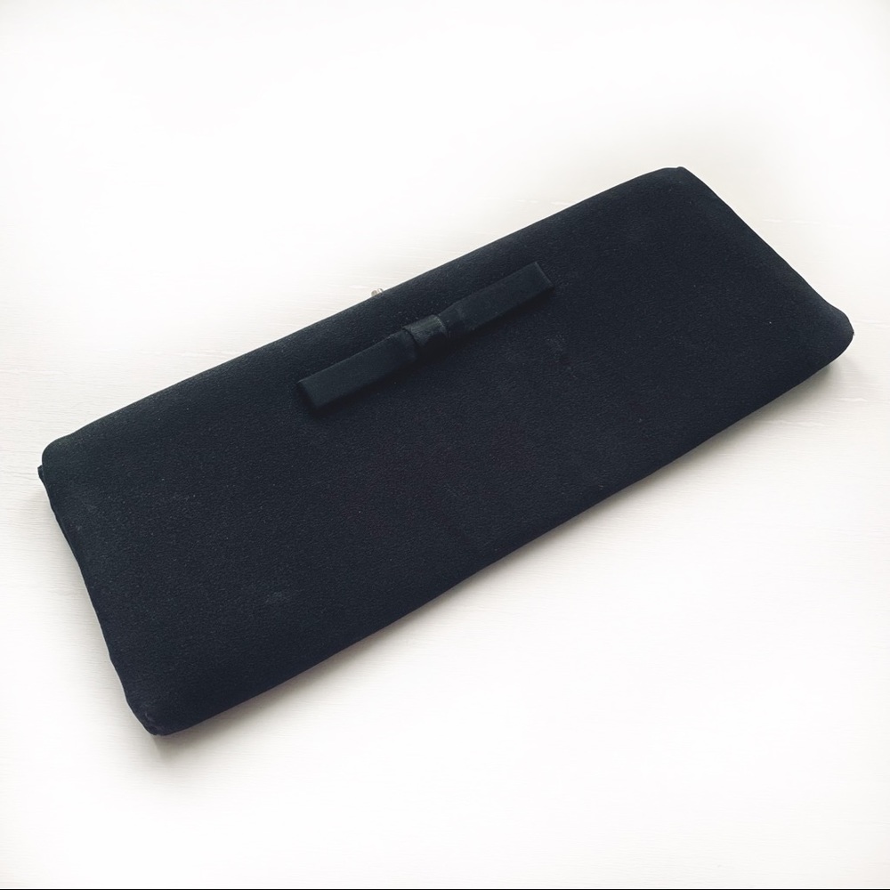 Vintage 60s Harry Levine HL USA Kiss Lock Black Fabric Evening Clutch